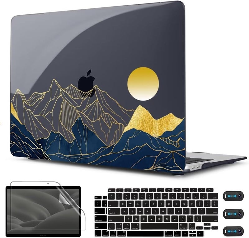 CISSOOK for MacBook Air 13 Inch Case A2337 M1 A2179 A1932 Model 2021-2018 Released, 13 inch Hard Shell Cover with Keyboard Cover for MacBook Air 13 M1 Case with Touch ID - Mountain & Raised Sun - Image 1
